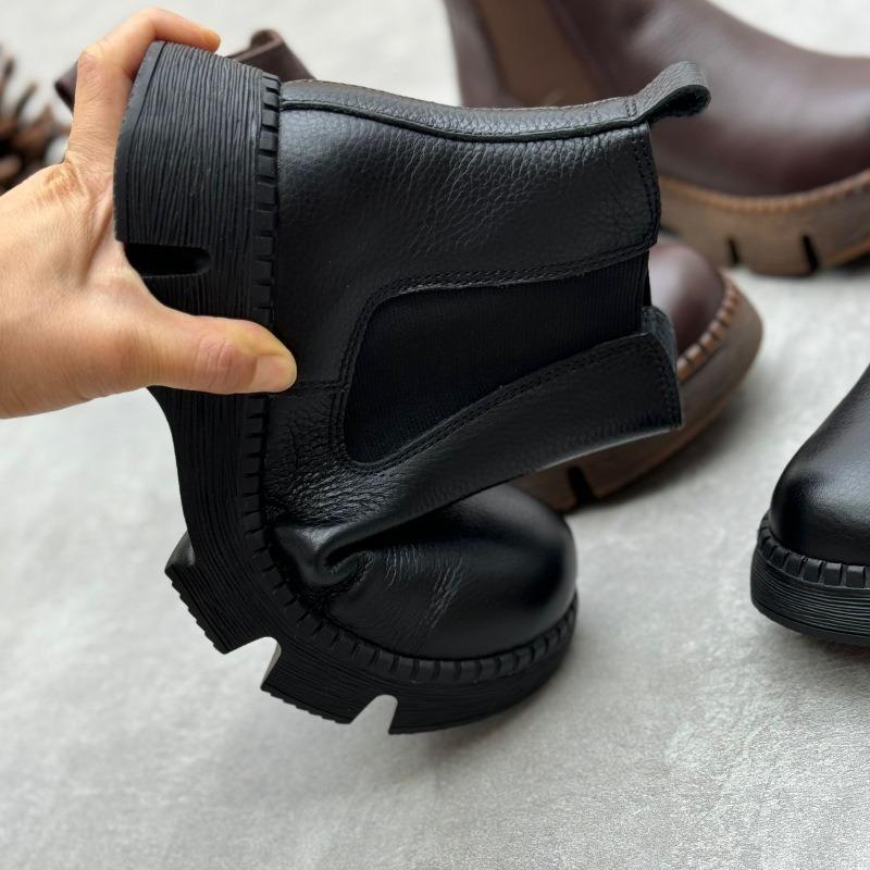 Women's Ankle Boots Short Shoes for Woman Genuine Leather Footwear Flat Ankle Boots For Women Casual Roman Shoes Retro