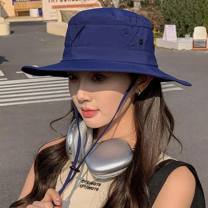 WTEMPO Windproof Roped Solid Color Spring Summer Foldable Hats Women's Wide Brim Travel Beach Hiking Breathable Hats