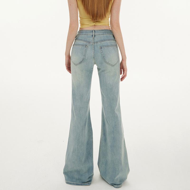 Women's Light Blue Micro-Flared Low-Waist Jeans: New for Spring & Autumn 2025, Slim Fit, Elastic, Spicy Girl Style