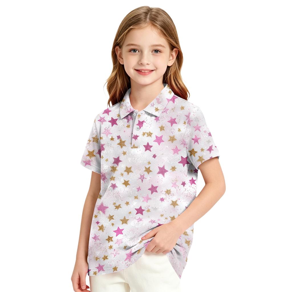 Girls' Polka Dot Print Casual T-Shirt for School Uniform and Everyday Wear