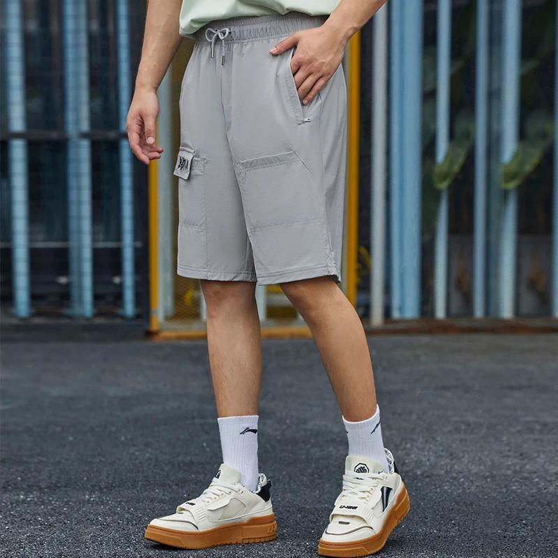 Li-Ning Badfive Deception Pure Color Letter Embroidery Loose Casual Shorts Men Bottoms Brick-Gray AKSS377-1
