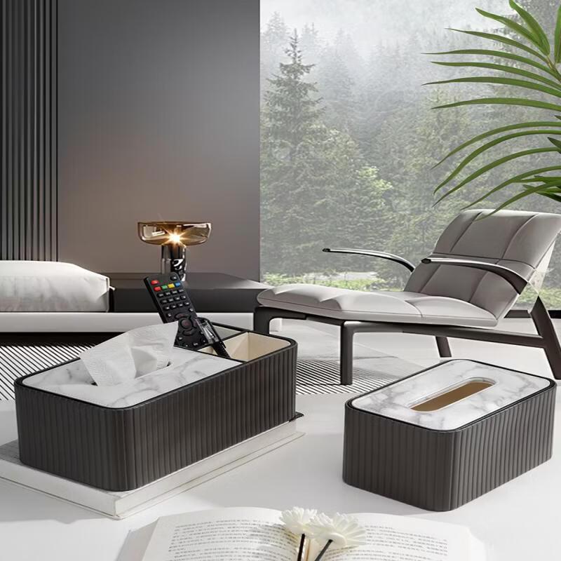 Yuzhuxun Marble Grey Leather Tissue Box Set