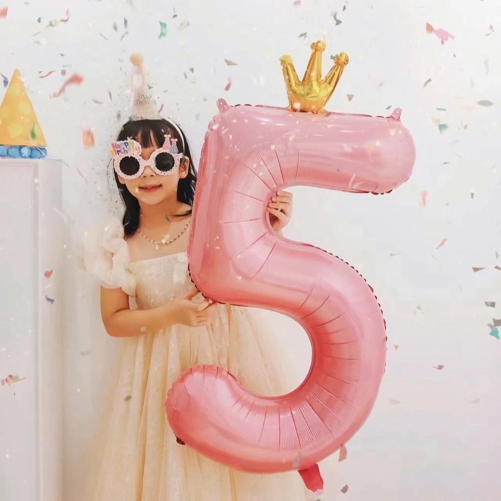 42 Inch Baby Pink And Blue Crown Digital Balloon Children'S Treasure First Birthday Party Scene Decoration Indoor And Outdoor Decoration