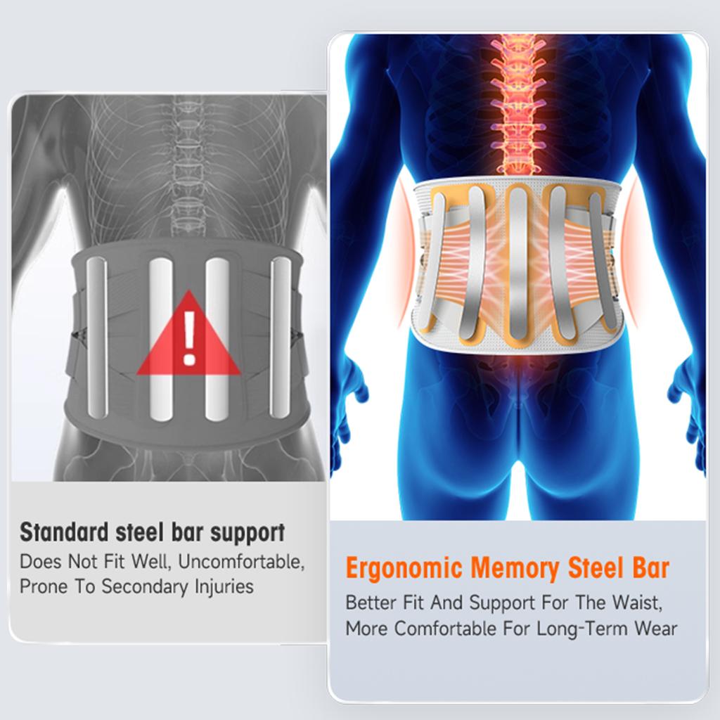 Professional Waist Support Belt with 5 Memory Steel Plates Adjustable Breathable for Work Running Fitness Free 5 Resin Strips