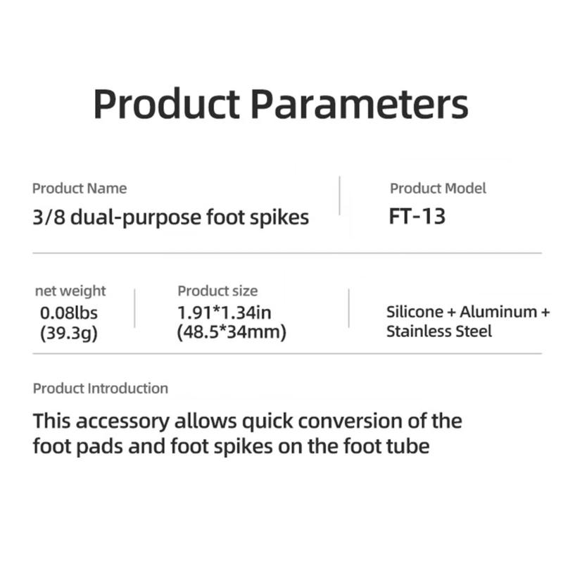 3/8 Thread Double Use Tripod Feet Spikes for DSLR Camera Monopod Nonslip Foot Pad with Wrench for Live Streaming