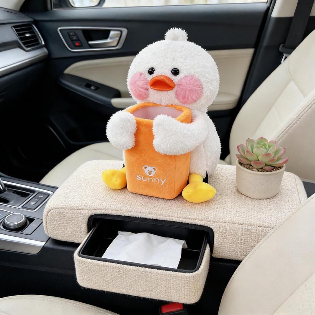 Universal Car Tissue Hanger Cute Duck Creative Tissue Holder Plush Vehicle Tissue Case Paper Box 2-in-1 Storage Car Tissue Box