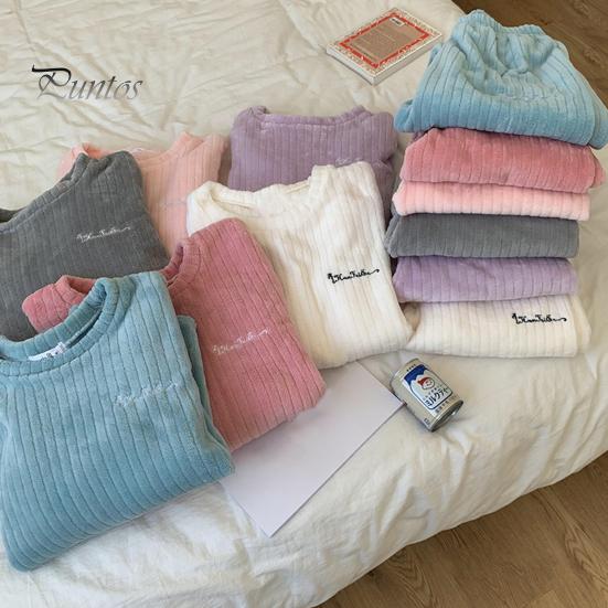 2 ks/sada Unisex zimní pyžamová souprava s kulatým výstřihem jednobarevná zahuštěná korálová fleece domácí oblečení svrchní kalhoty sada volné společenské oblečení dámské noční prádlo