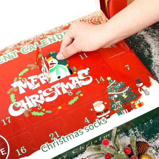 Christmas Sock Advent Calendar for Kids 24-Day Countdown Holiday Decoration Cotton Stocking Stuffers for Children's Rooms Parties
