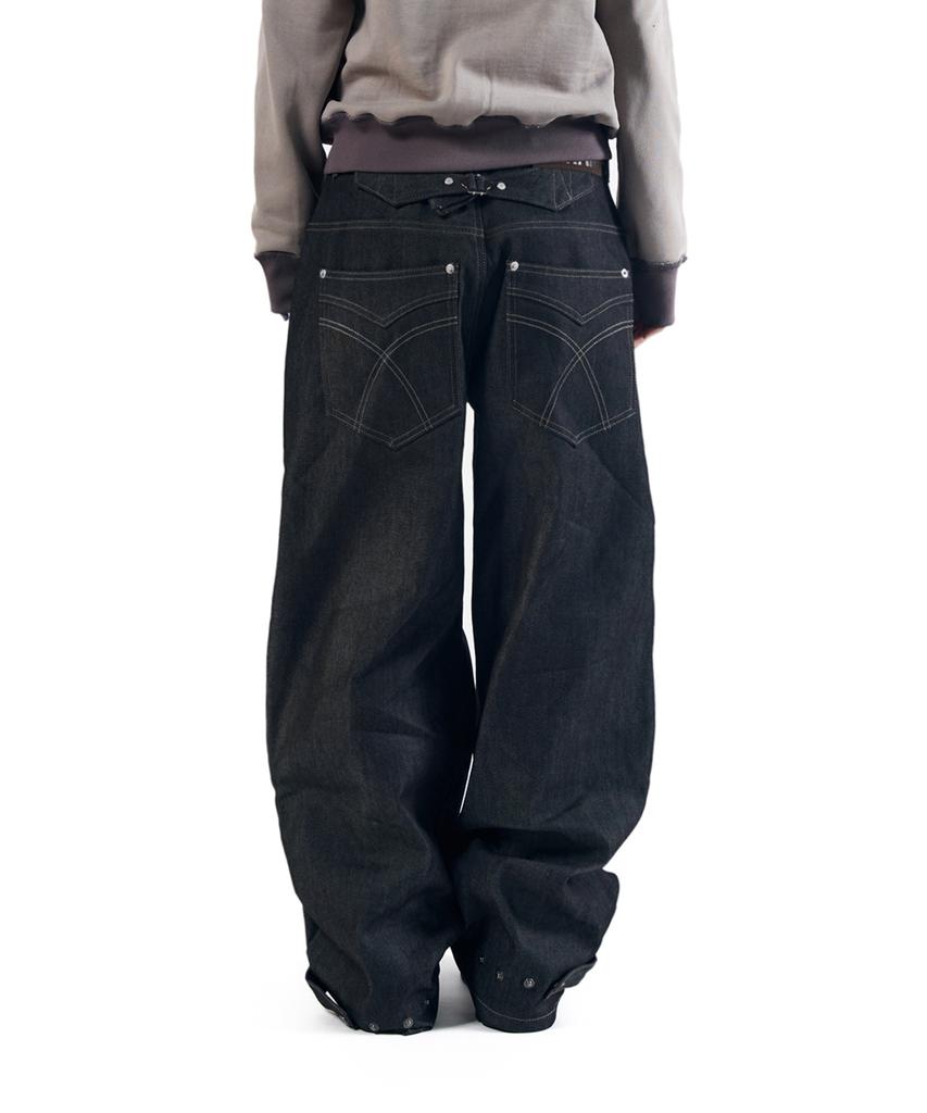 AAKAM Steve Cinch Back Denim Pants (Black)
