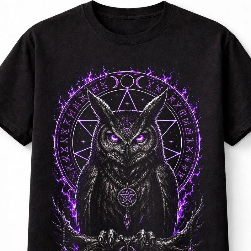 Owl Witchcraft Occult Moon Gothic Raven Black Unisex TShirt S