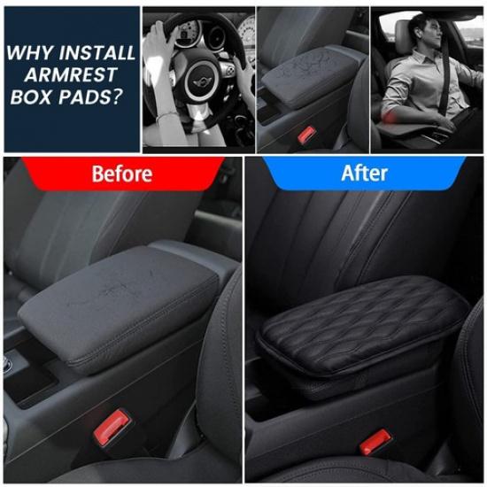 Car Armrest Cushion Cover Center Black PU Console Box Pad Protector Accessories