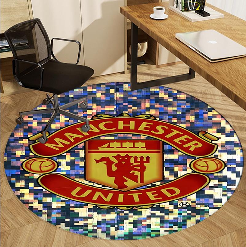 Tappeto Rotondo con Motivo Manchester United F.C, Tappetino da Interno/Esterno, per Picnic, Sala Giochi, Camera da Letto, Ufficio, Soggiorno, Tappeto Decorativo per la Casa, Regalo di Compleanno
