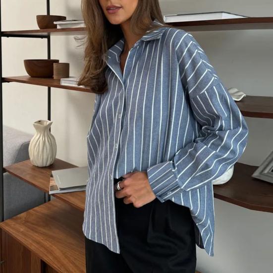 Women Shirt Lapel Long Sleeve Single Breasted Shirt Tops Mid-length Loose Fit Casual Tops Work Daily Life Wear