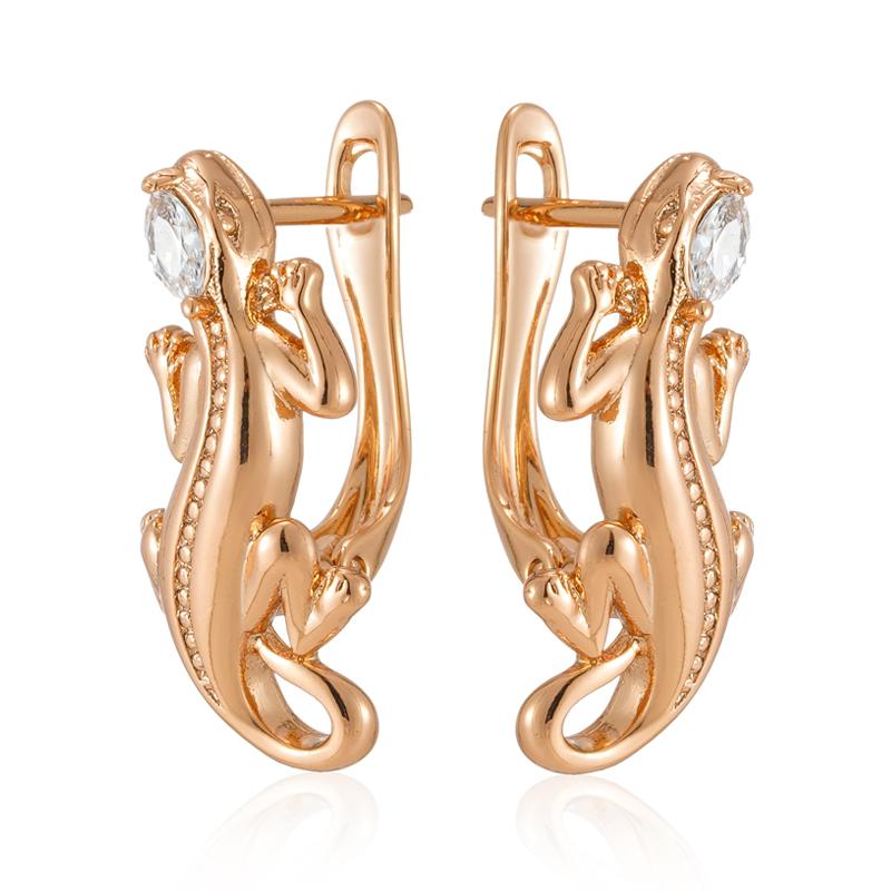 

New Rose Gold Punk Lizard Dangle Earrings For Women Inlay Natural Zircon Accessories Fashion Party Girl Daily Jewelry