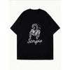 White Oversized T-Shirt With Scorpio Zodiac Print And Cursive Text For Casual Wear