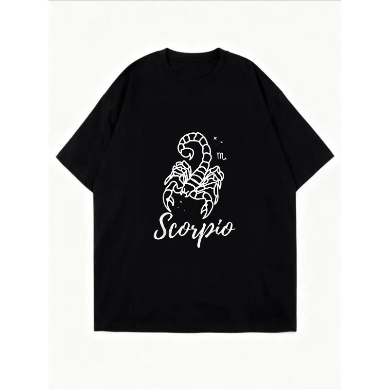 White Oversized T-Shirt With Scorpio Zodiac Print And Cursive Text For Casual Wear