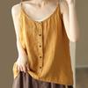 Womens Cotton And Linen Camisole Vest Button Top Summer
