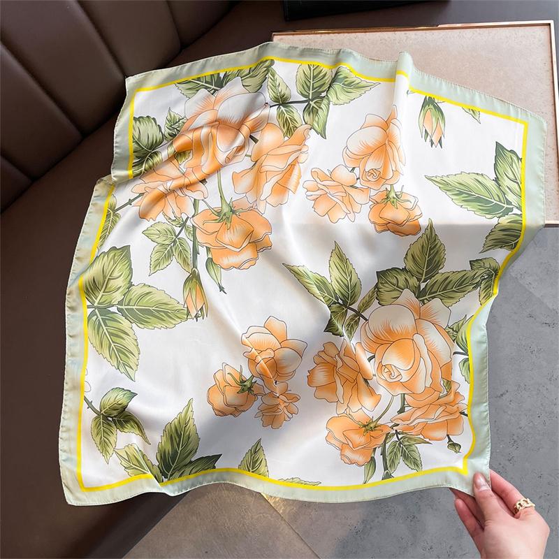 70cm Square Lemon Print Yellow Square Silk Scarf Casual Elegant Thin Breathable Neck Women Windproof Head Wrap Hair Scarves