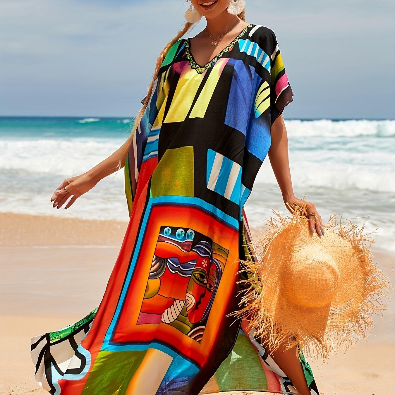 

Платье-прикрытие размера плюс в стиле бохо, женское платье-прикрытие с рукавами «летучая мышь» и V-образным вырезом, слегка эластичное платье с принтом бабочки One-size оранжевый