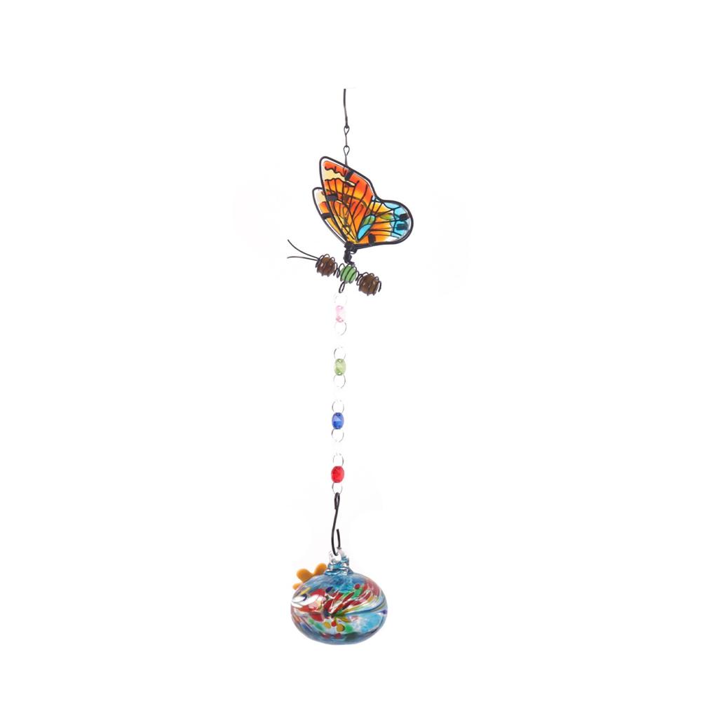 Outdoor Garden Hanging Butterfly Shape Single Painted Glass Ball Bird Feeder