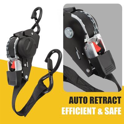 2pcs Ratchet Strap S Hooks Stainless Steel Bolt Maximum 10ft Length Auto Retractable Ratchet Tie Down Strap for ATV Motorcycles