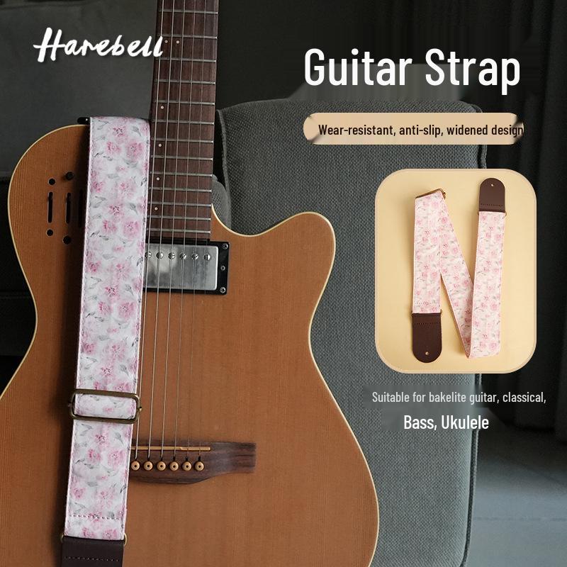 Retro Pink Peony Folk Guitar Strap - 5cm Wide & Comfortable