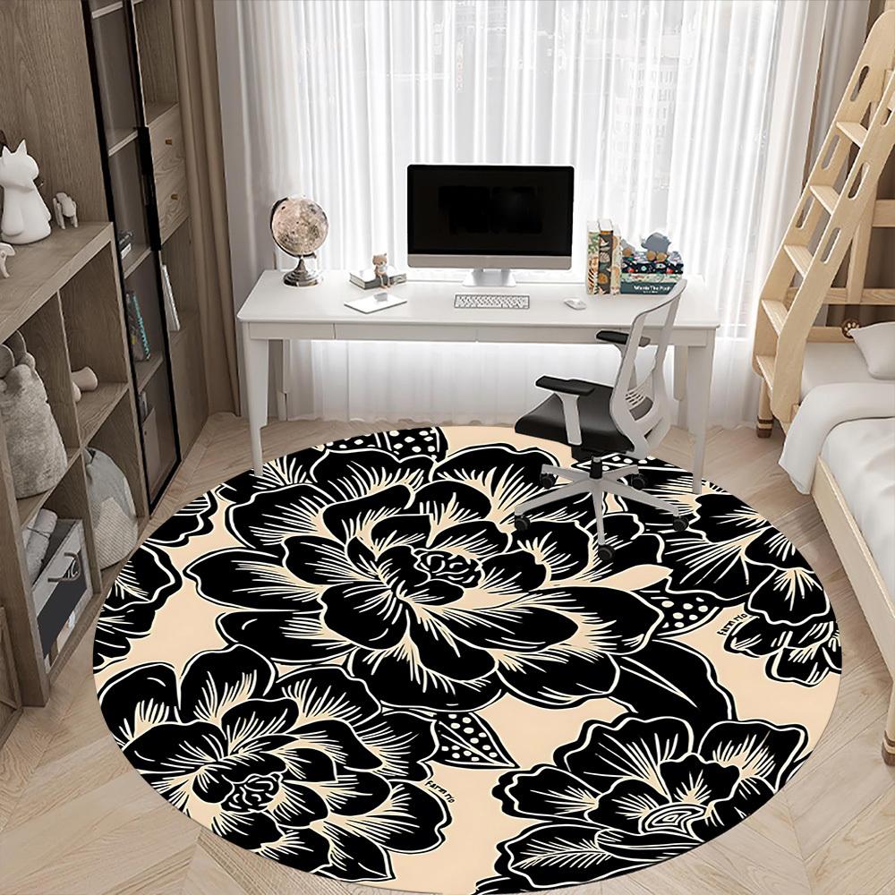 1pc Floral Pattern Chair Carpet for Office, Round Non Slip Durable Large Size Office Carpet, Suitable for Office