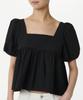 MUSINSA STANDARD WOMAN Women'S Crinkle Puff Sleeve Peplum Blouse [Black]