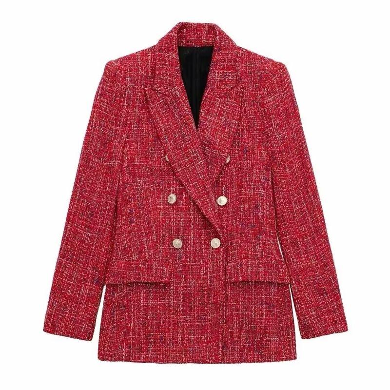 Spring New Arrival Women's Clothing Classic Style Texture Double Breasted Long Sleeves Lapel Casual Suit Jacket 9192156