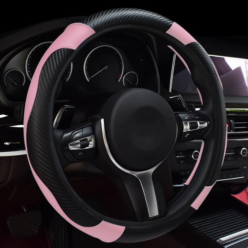 Universal Car Steering Wheel Cover Elastic No Inner Ring Carbon Fiber Leather