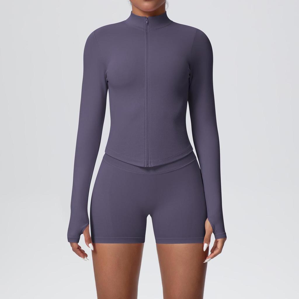 Women's Seamless Stand Collar Zip-Up Yoga Set with High Waist Leggings