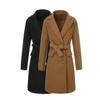 Europe, America, Autumn and Winter Woolen Long Women's Clothing Jacket Popular Lapel Lace-up Women's Coat