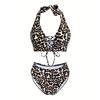 Women's V Neck Sleeveless Leopard Print Bikini Set Sexy Push-Up 2 Piece Set Animal Print Swimwear