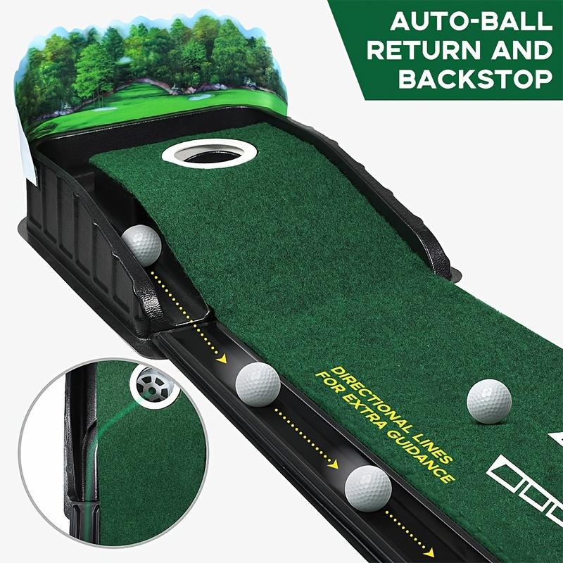 GOLF ACCELERATOR PRO Indoor Golf Putting Mat, Auto-Ball Return & Behind-the-Hole Ball Collector, Putter Alignment Guides at 3, 5 & 7 Feet
