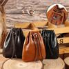 Retro-Stil Leder Geldbörse Mini Größe Kordelzug Tasche Kleine Geldbörse Mini Tasche Schmuckaufbewahrung