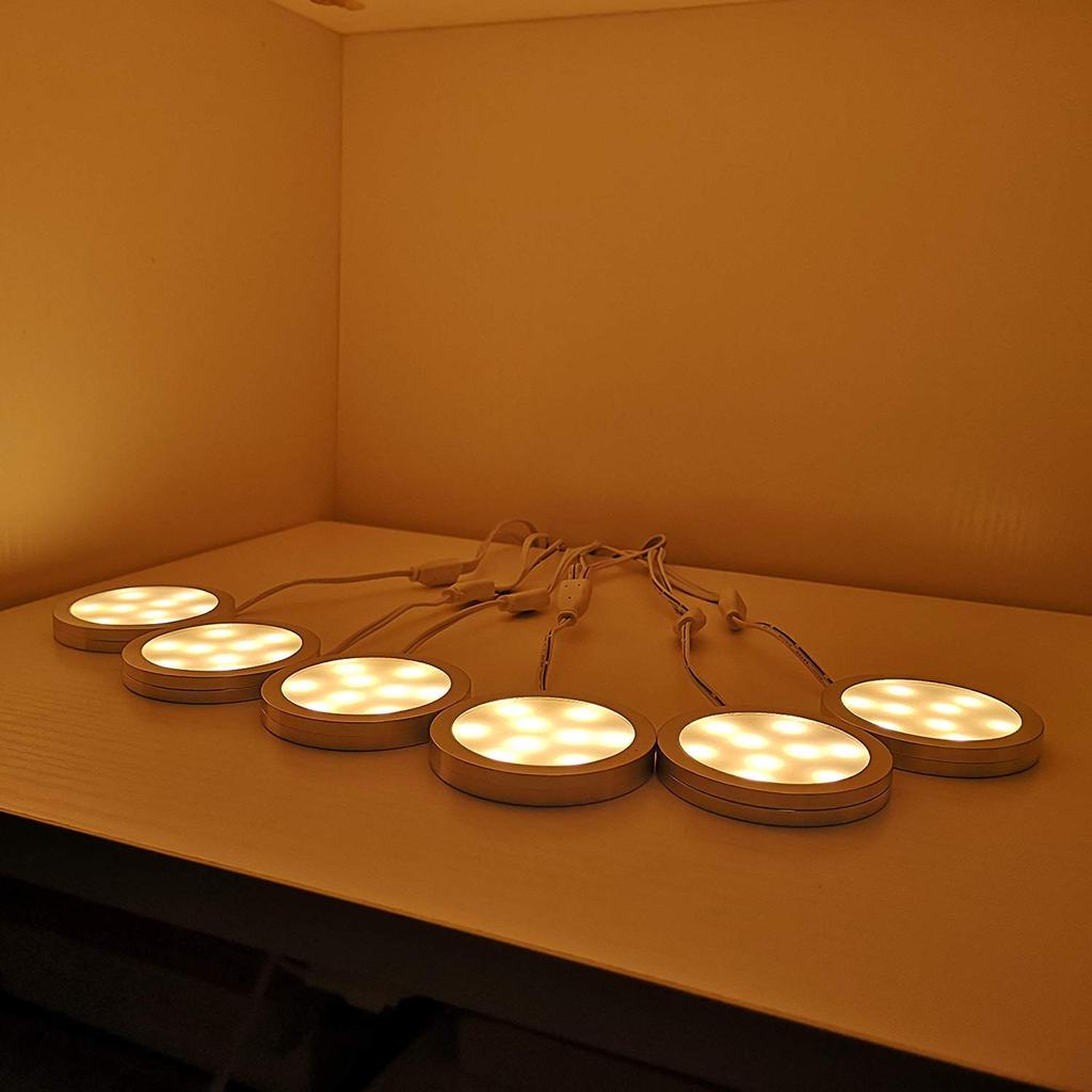 AIBOO Cabinet Adjustable LED Radio Control 12V Adapter Lighting Ultra Thin Ball Suitable for Bookshelf Wine Color Set of 6 Light, Lighting, Plug-in