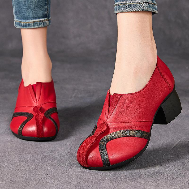 Fashion GKTINOO Women Pumps Genuine Leather High Heel Shoes Genuine Leather Thick Heels Handmade Shoe Vintage Style