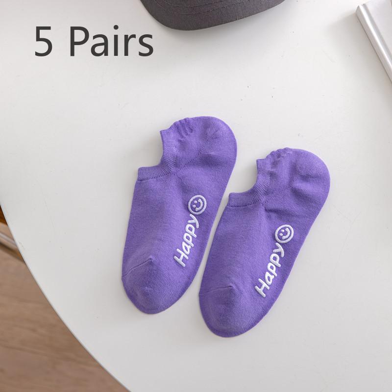 5 Paia di Calzini da Donna Primavera Estate Colore Unico Basso Silicone Antiscivolo Colore Caramella Invisibili
