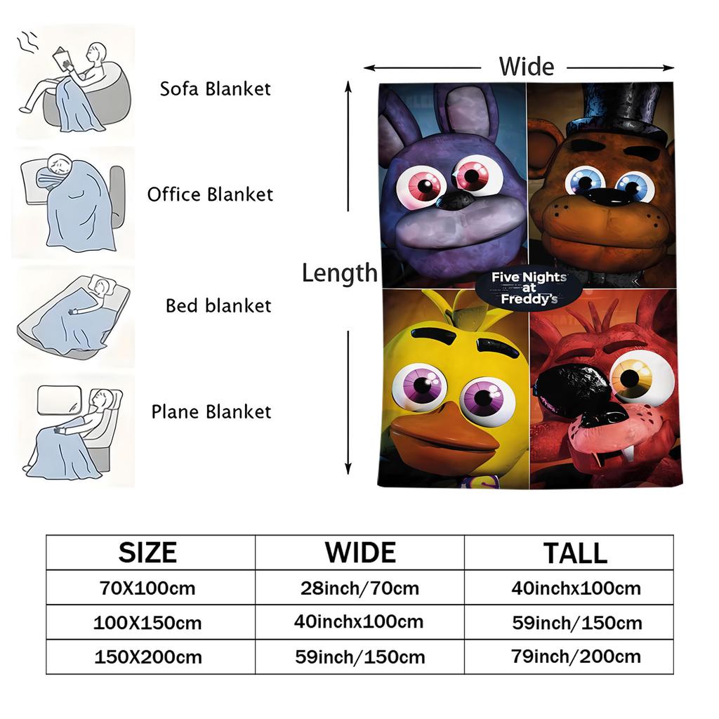 FNAF Original Four-Panel Flannel Blanket Soft Warm Skin-Friendly Nap Throw For Office Home Sofa Bed Cover Travel Camping Gift
