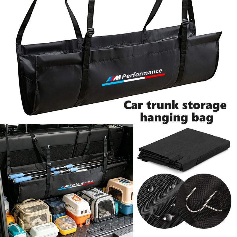 Car Rear Seat Back Storage Bag Multi-Pocket Auto Trunk SUV Organizer For BMW Performance M Alpina E71 E83 F30 M6 F01 F20 X1 X2 pdcr06