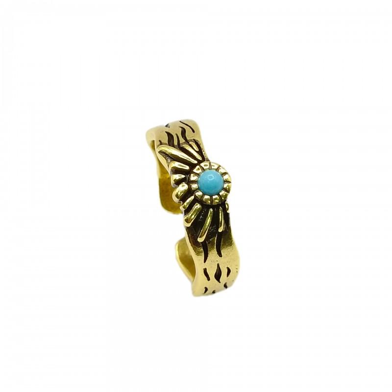 Adjustable Open Ring Men Women Copper Electroplated Antique Gold Geometric Design Lapis Lazuli Inspired Minimalist Fashion