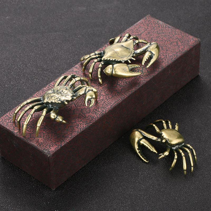 1Pc Home Decoration Pure Brass Crab Figurines Mini Animal Statue For Office Desk Living Room Antique Animal Miniature Ornament