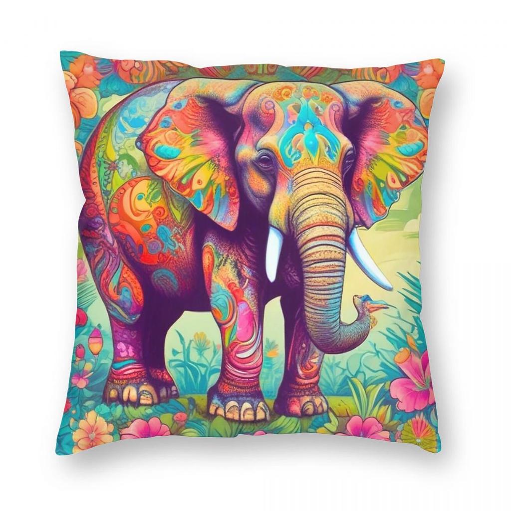 Psychedelic Elephant Pillowcase Polyester Linen Velvet Creative Zip Decor Throw Pillow Case Sofa Seater Cushion Cover
