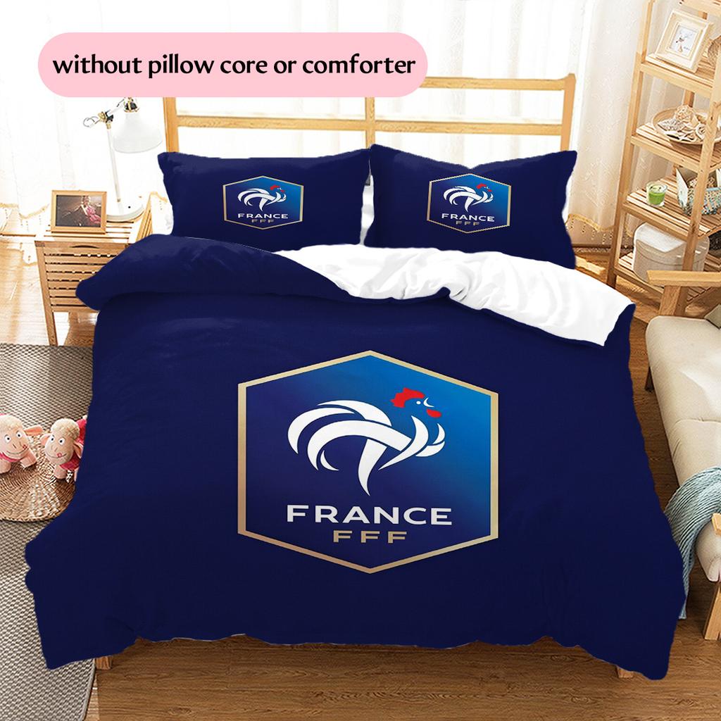 French Football Federation Pattern Bedding Quilt Set Home Decoration Gift (1 * Duvet Cover + 2 * Pillowcase Without Core)