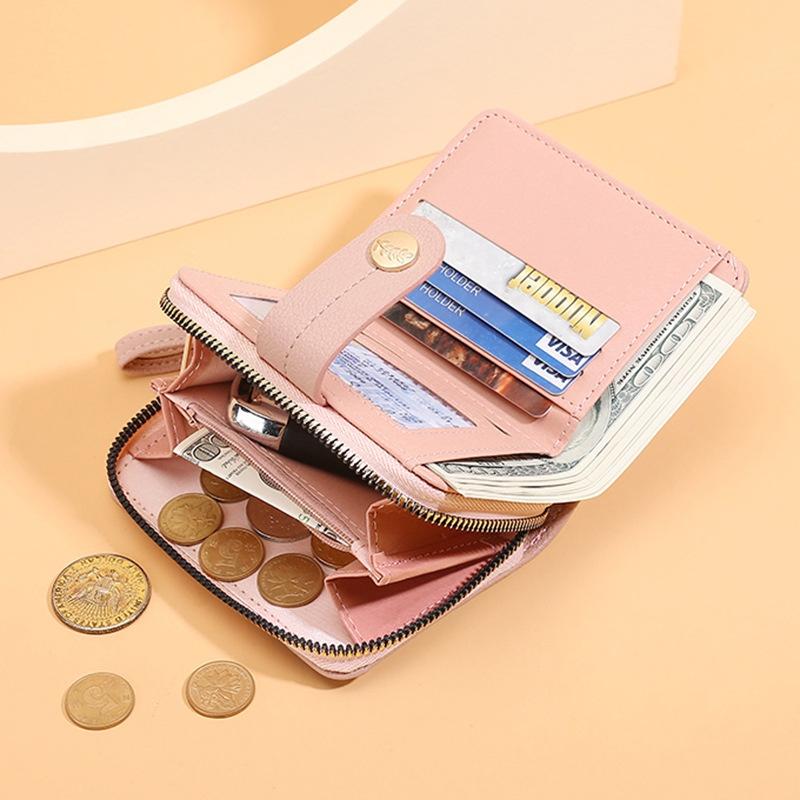 IELGY Women's Short Wallet with High-end Buckle and Multiple Card Slots Zipper