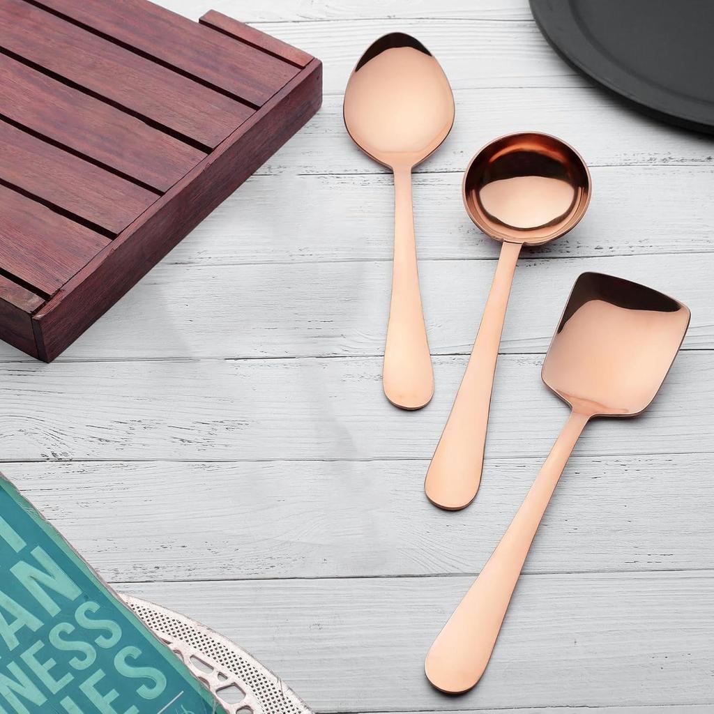 6 Pieces Stainless Steel Rose Gold Serving Spoons Set for Dining Table/Kitchen, 1.8 Mm Heavy Gauge