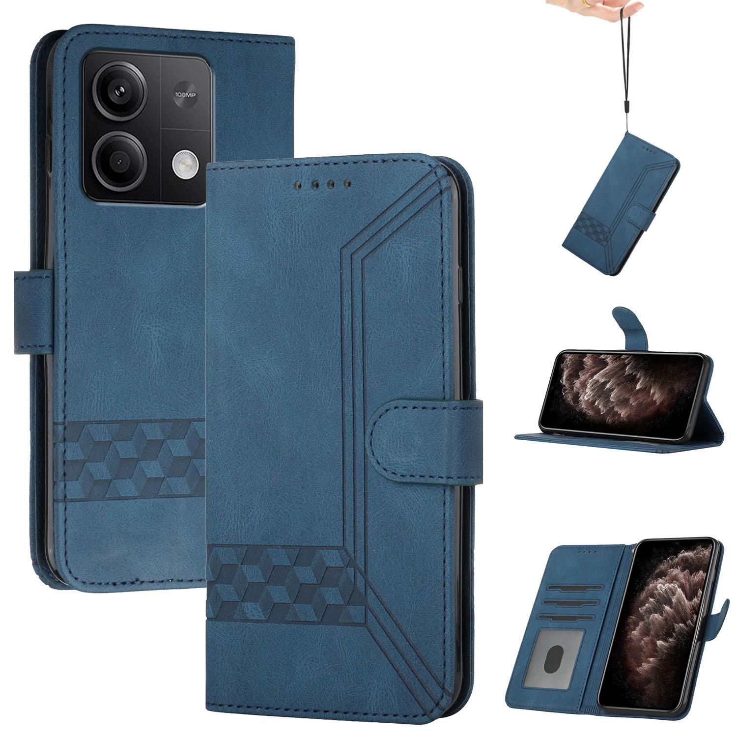 

YX0010 Series for Xiaomi Redmi Note 13 5G Case Imprinted Leather Card Slots Phone Cover with Hand Strap Sapphire