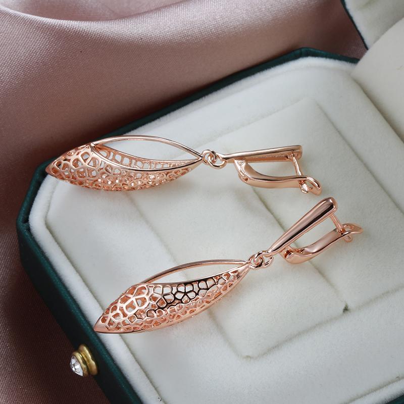 Ethnic Bride Drop Earrings Fashion  Rose Gold Color Hollow Flower Drop Earrings For Women Vintage Wedding Jewelry