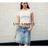 Spring and Summer New Women's Clothing Ins Style Minimalist Cotton Blend Double-Layer Design Boat Neck Short Sleeve Short Top 4174334