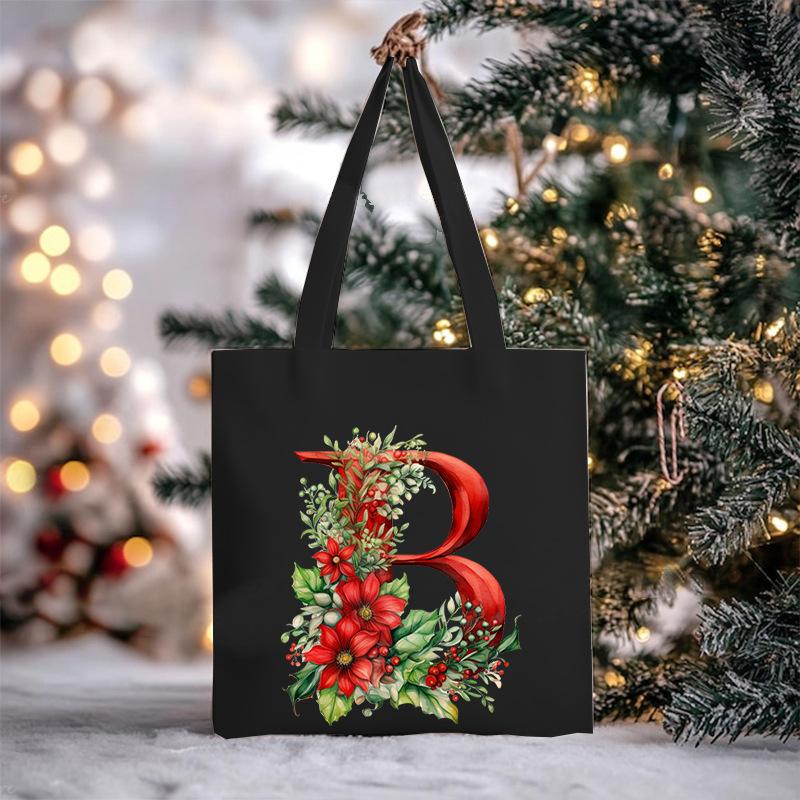 Christmas letter flower print niche trend tote bag shoulder bag